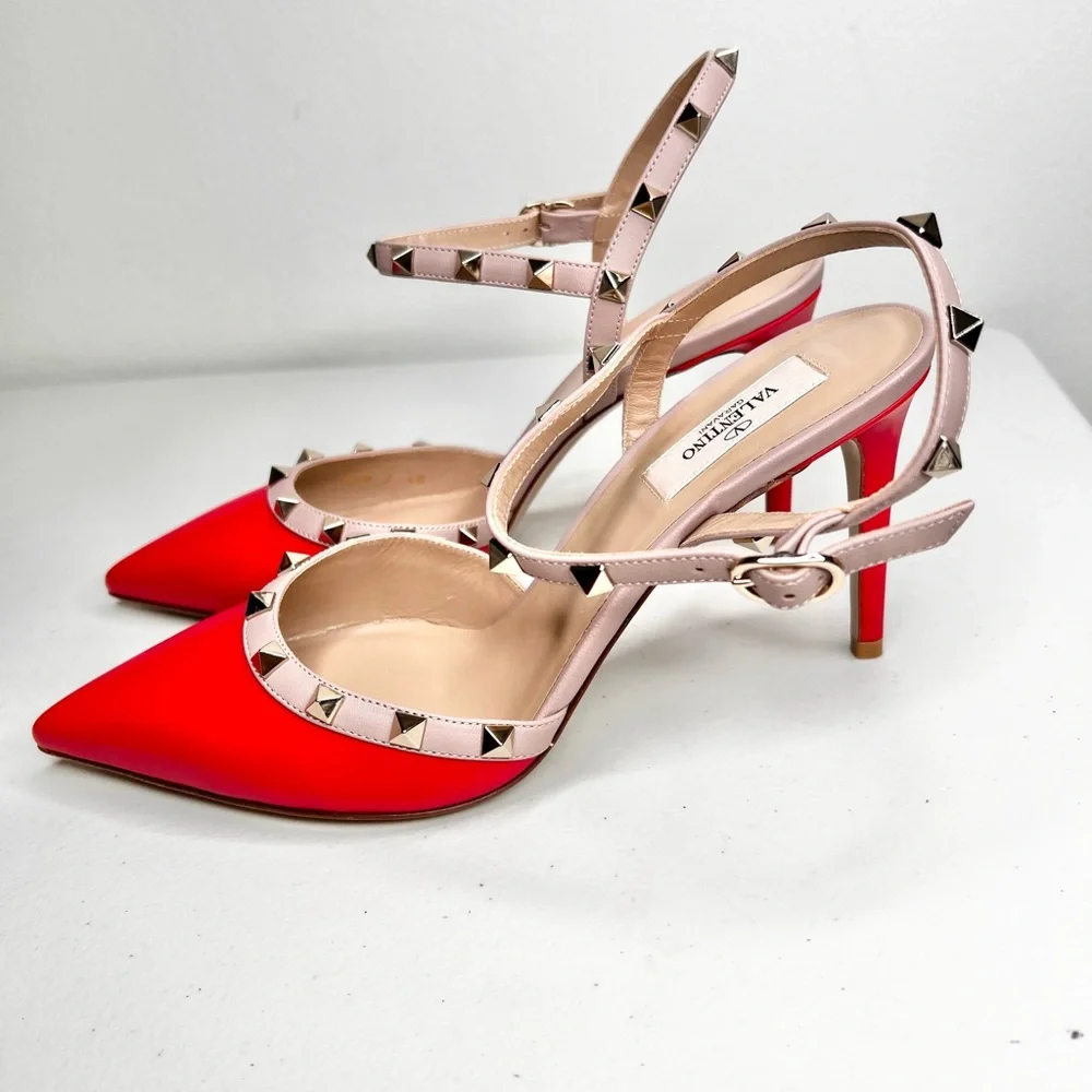 NWT Valentino Garavani Kitten Sling Back Rockstud Pump Heels Size 40/ 9.5 - Picture 4 of 10